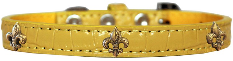 Bronze Fleur De Lis Widget Croc Dog Collar Yellow Size 10